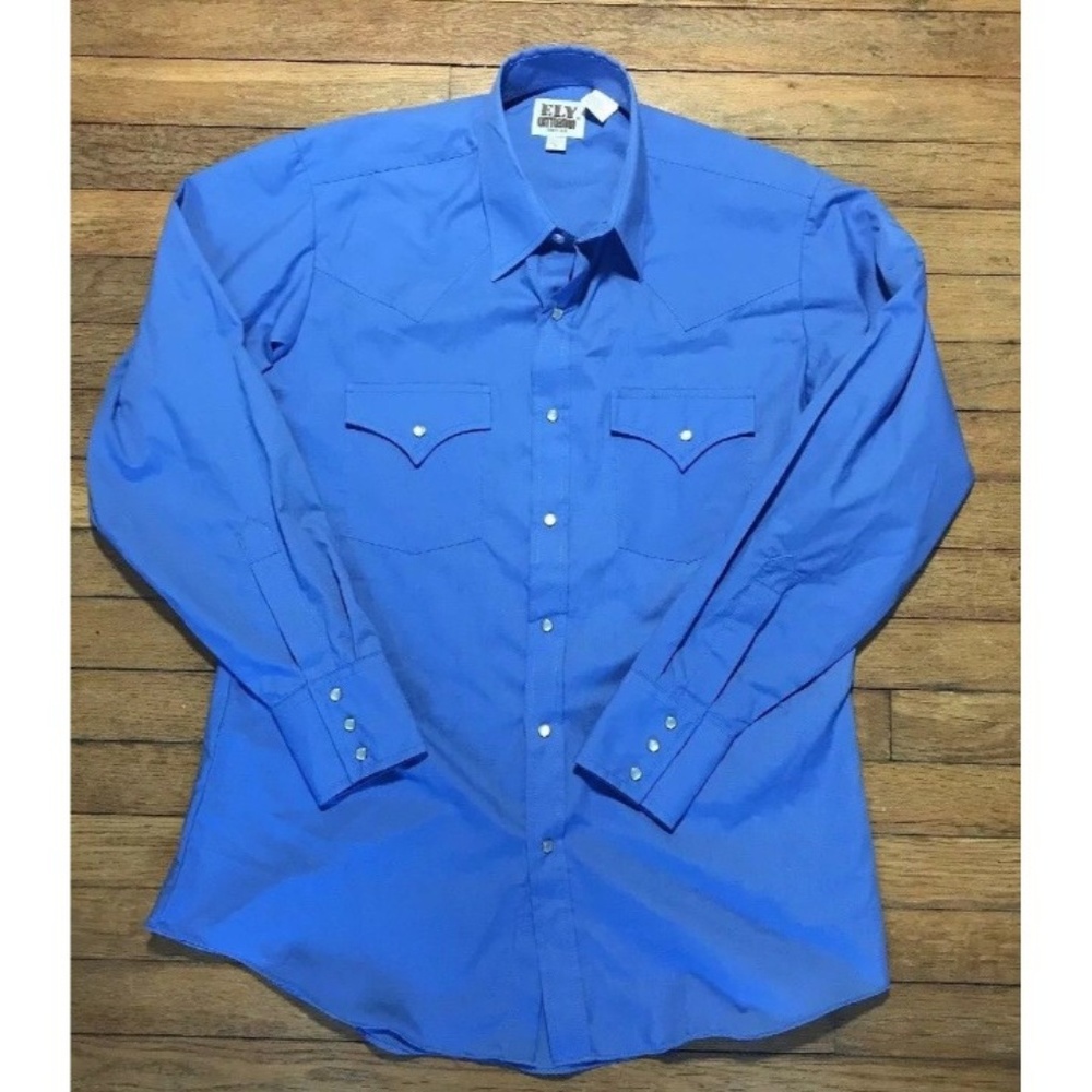 ELY Cattleman Blue Western Long Sleeve Button Down - Picture 1 of 4